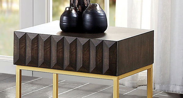 English Elm Contemporary Round Mid‑Century Accent Side Table with Tapered Legs, Solid Wood Build and Compact Design Gold,Walnut 23 L x 22 W x 10 H B2741P359685