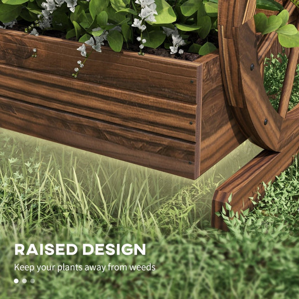 English Elm Outsunny 3 Tier Raised Garden Bed Wagon Wheel Fir Wood Planter for Herbs Veggies W2225P174413