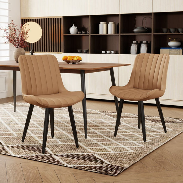 English Elm Set of 2 Armless Pu Leather Dining Chairs Cushioned Seat Brushed Metal Legs Modern Brown W3316P426936