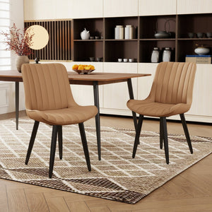 English Elm Set of 2 Armless Pu Leather Dining Chairs Cushioned Seat Brushed Metal Legs Modern Brown W3316P426937