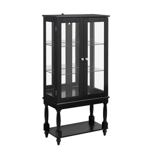 English Elm Curio Lighted Display Cabinet with Mirrored Back, Tempered Glass Doors, Solid Wood Legs, Compact Black W1693P216943
