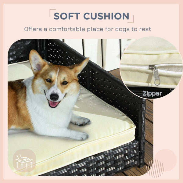 English Elm Pawhut Rattan Canopy Pet Bed Outdoor Wicker Frame with Cushion for Small Dogs W2225P173752