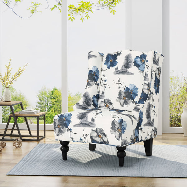 English Elm Christopher Knight Home® - TODDMAN High-Back Club Chair with Smooth Upholstery and Sloped Arms, Modern Wingback Comfort beige +blue flower 64469.00