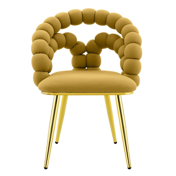 English Elm Set of 4 Sculptural Bubble Backrest Velvet Dining Chairs with Glamorous Metal Legs Gold,Yellow W3875P370847