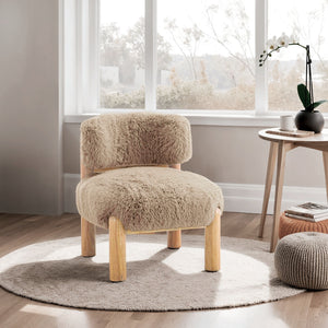 English Elm Mushroom Alcoba Accent Chair Plush Fur Upholstery Curved Back Wooden Legs Cozy Modern Living Room B2741P391228