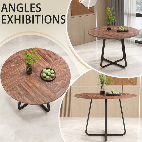 English Elm 43.3" Round Mdf Wood Dining Table X Base Seats Six Modern Apartment Kitchen W1727P426753