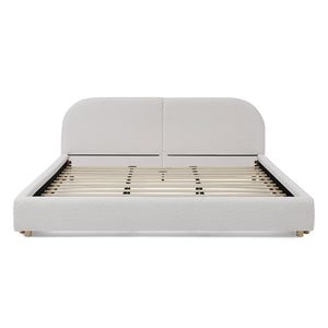 English Elm King Platform Bed Fully Upholstered in Plush Chenille with Low Profile Modern Frame Beige W487S00477