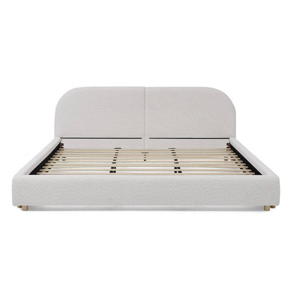 English Elm King Platform Bed Fully Upholstered in Plush Chenille with Low Profile Modern Frame Beige W487S00477