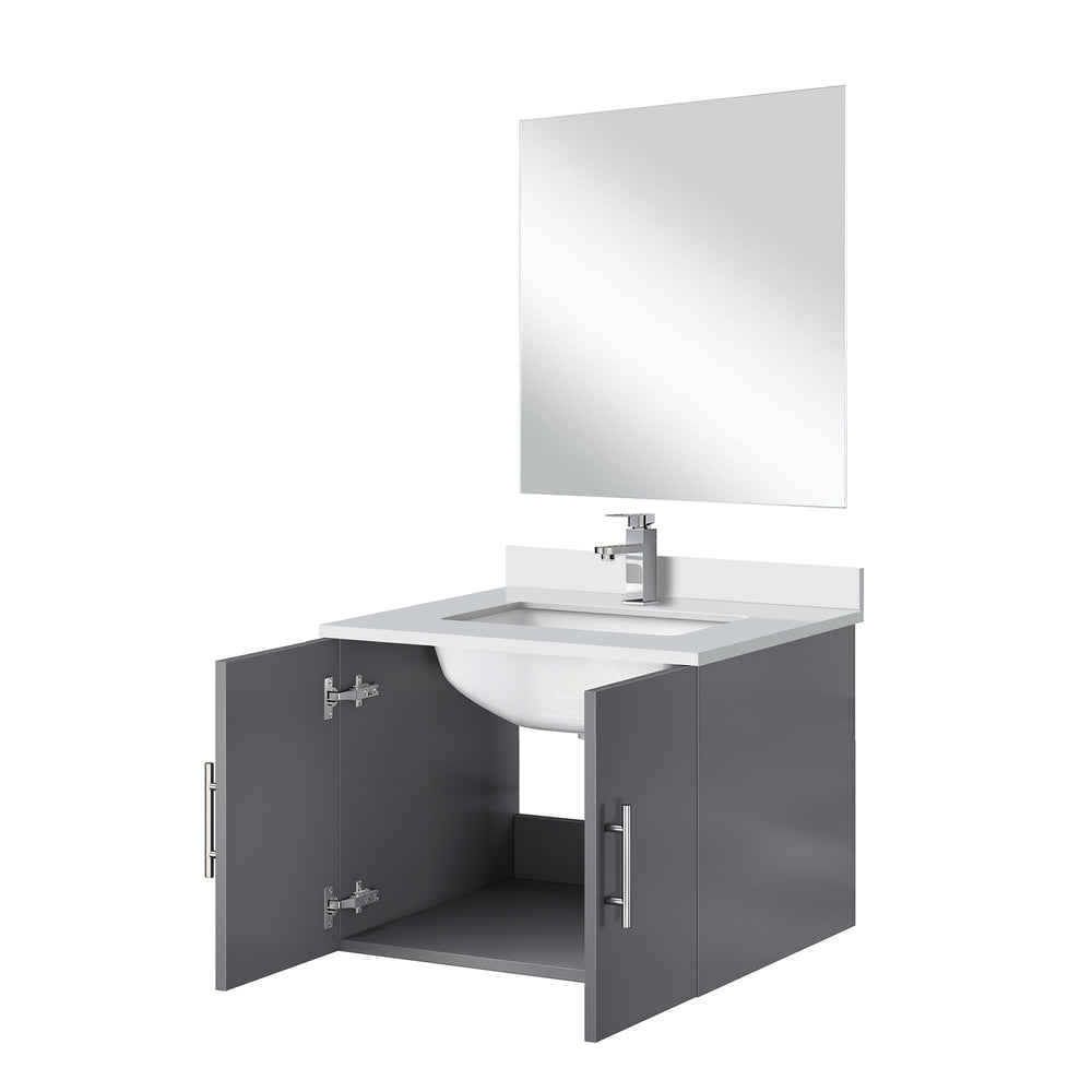 English Elm Dark Grey Single Bath Vanity Set With Cultured Marble Countertop, Mirror & Chrome Faucet Included B2731S01297