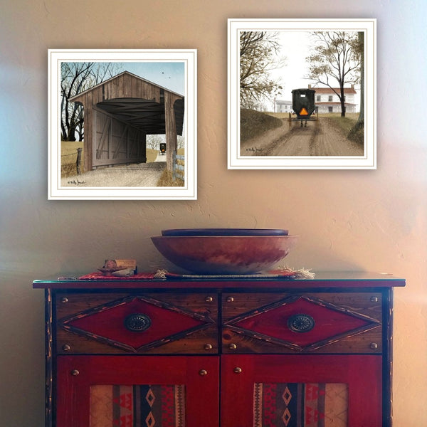 English Elm Trendy Decor 4u Billy Jacobs Pastoral Bridge 2 Piece White Framed Canvas Wall Art B067P256609