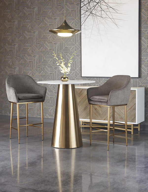 Sunpan Damon Bar Table - Stunning White Marble Top with Elegant Tapered Design for Modern Dining Spaces Gold