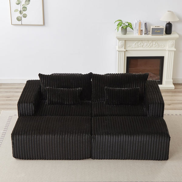 English Elm 87" Oversized Sectional Lounge Chaise - Cloud-Like Comfort In Stylish Black Corduroy With Footstools W834S00333