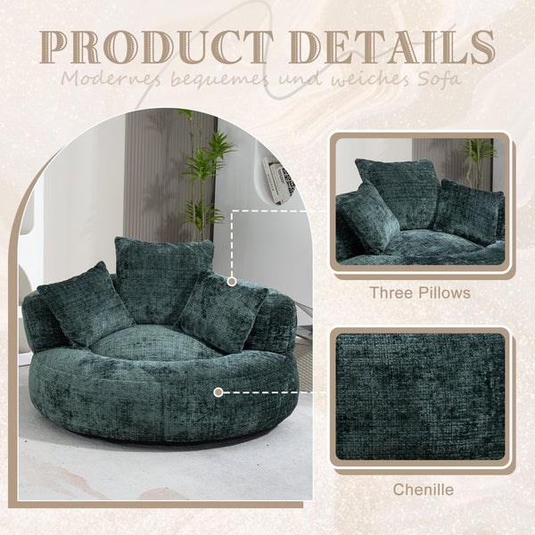 English Elm Lazy Sofa Oversized Ergonomic Bean Bag Lounger with High Wrap Back, Plush Chenille Foam Comfort for Living Room, Bedroom, Office Emerald W395P252054