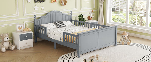English Elm Full Full Size Kids Bed Gray — Solid Pine Wood Platform with Headboard & Footboard, Guardrail, 300LB Capacity W2593P358753