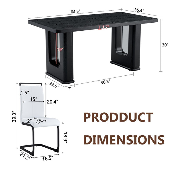 English Elm Table And Chair Set - Contemporary Black Wood Dining Table With 4 Stylish White Pu Chairs, Durable Design W1151S04302-GIGA
