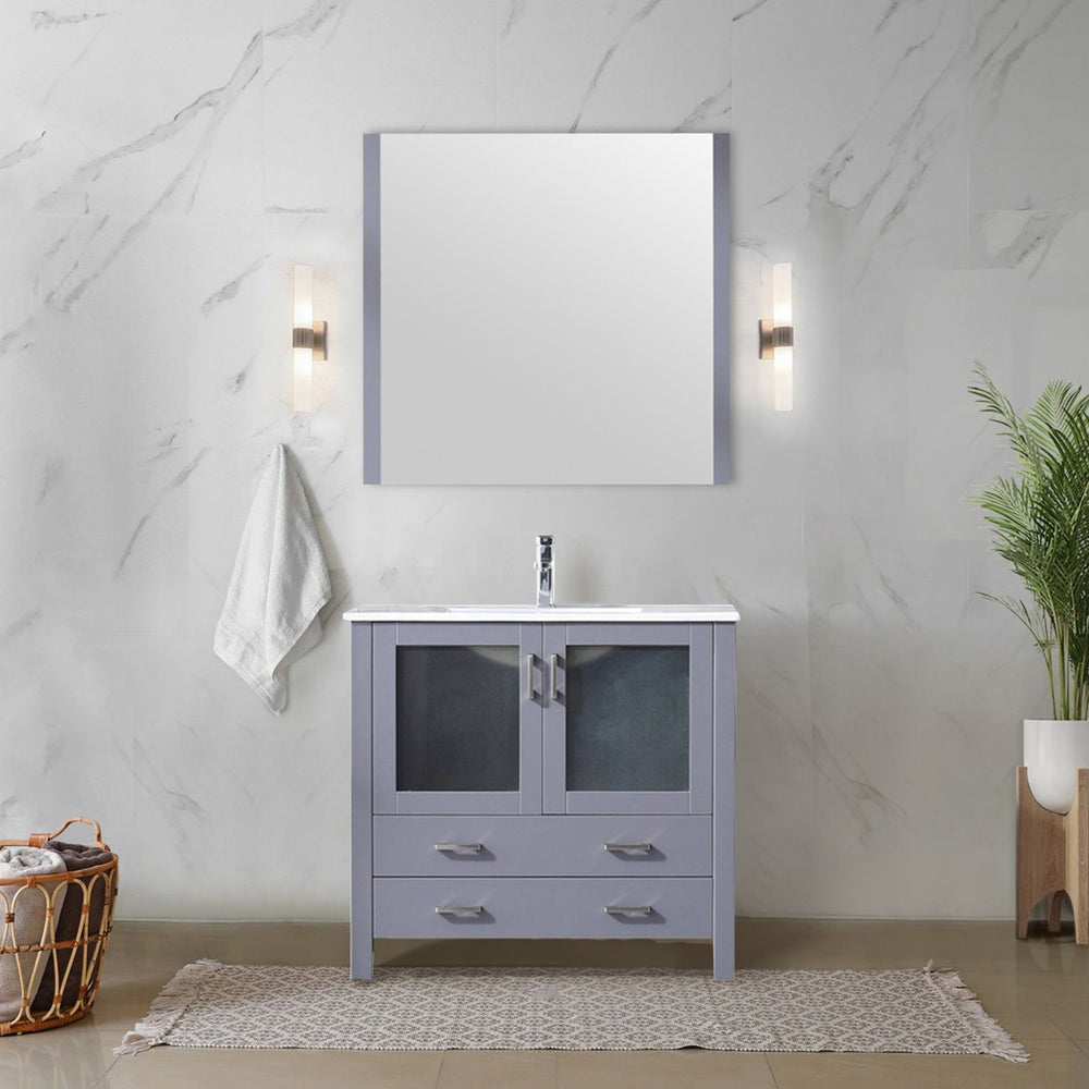 English Elm Dark Grey 36 in. Bath Vanity with White Ceramic Top, Soft-Close Drawers, Chrome Faucet Included (Durable) B2731P260516