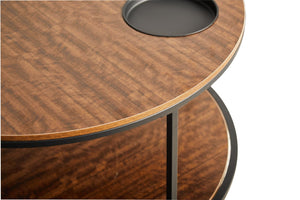 English Elm Round Coffee Table Antique Wood Finish Two Tier Open Shelf Modern Living Room Black Brown W1911P371570