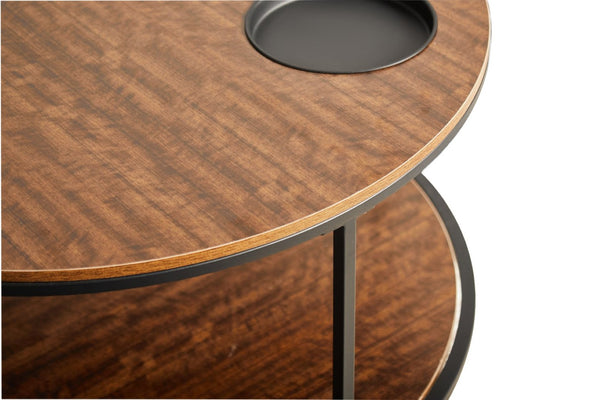 English Elm Round Coffee Table Antique Wood Finish Two Tier Open Shelf Modern Living Room Black Brown W1911P371570