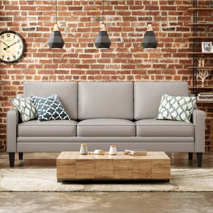 English Elm 78.75'' Slipcovered Faux Leather Sofa with High-Density Foam, Solid Wood Frame, Easy-Clean Finish Grey T3623P411320
