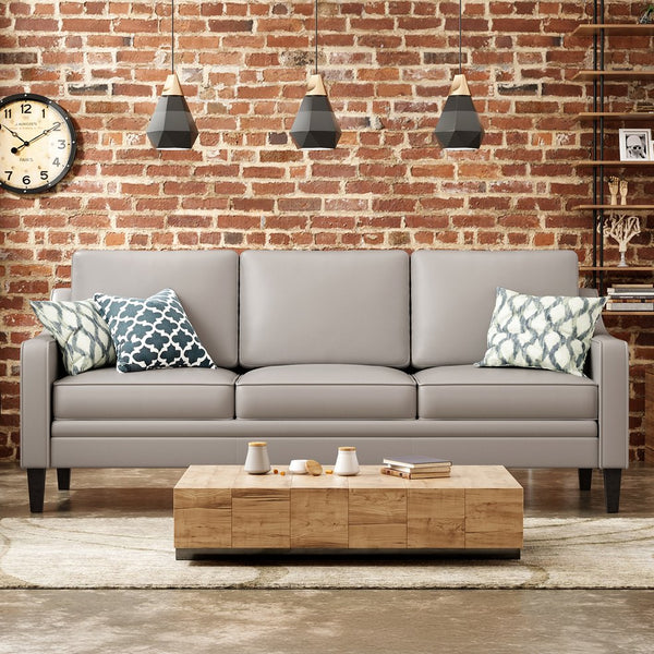 English Elm 78.75'' Slipcovered Faux Leather Sofa with High-Density Foam, Solid Wood Frame, Easy-Clean Finish Grey T3623P411320