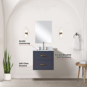 English Elm Blue 20" Single Bath Vanity with Acrylic Top, Assembled 23x21.5x24", Chrome Faucet & 18" Mirror Set B2731S01968