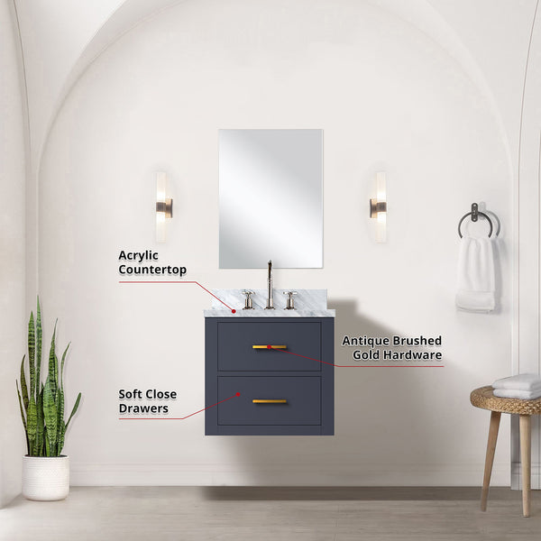 English Elm Blue 20" Single Bath Vanity with Acrylic Top, Assembled 23x21.5x24", Chrome Faucet & 18" Mirror Set B2731S01968