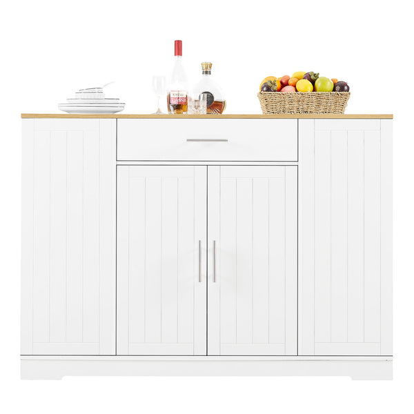English Elm 53'' Kitchen Storage Islands with Drawers and Trash Can Storage, Modern Farmhouse Design, 53.2"W x 20.9"D x 38.0"H White W1820P281267