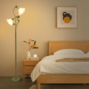 English Elm Flower Vintage Floor Lamp with Acrylic Lily Shades, 63.5" Green Metal Standing Light, 2 LED Bulbs W2738P400649