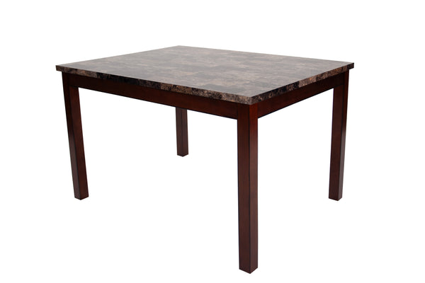 English Elm Modern Cherry and Black 5pc Dining Set with Faux Marble Top, Faux Leather Cushioned Chairs, 48" B011P373215