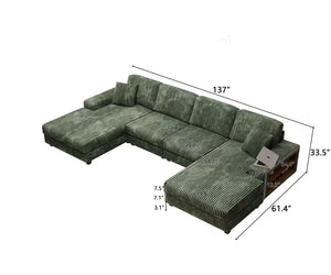 English Elm Convertible U-Shaped Sofa With Storage, Modern Corduroy Design For Spacious Living Rooms, Green W1793S00029