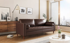 English Elm Christopher Knight Home® - Mirod Mid-Century Modern PU Leather Sofa with Tufted Back, Birch Legs, Foam & Pocket Spring Comfort Dark Brown N760P285734D