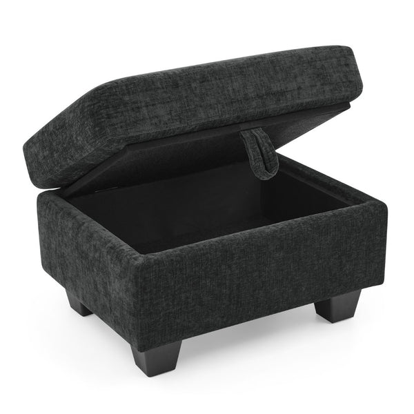 English Elm Single Chenille Manual Recliner with Usb Port Hidden Storage Ottoman and Cup Holders Black W487P423649