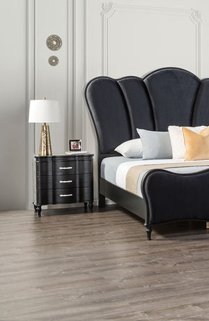 English Elm Lovely Art Deco 3pc Queen Bedroom Set with Light Gray Padded Channel Headboard and Oak Veneer Accents Black 80 L x 53 W x 6 H B2741S00201