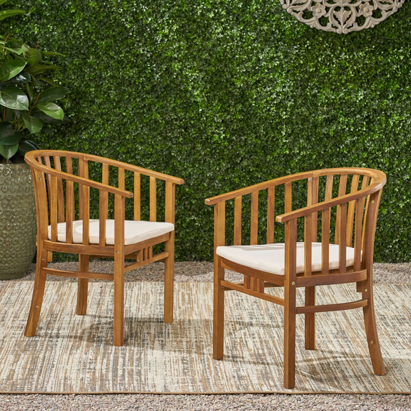 English Elm Christopher Knight Home® - Outdoor Wooden Dining Chairs Set of 2 with Water-Resistant Cream Cushions, Handcrafted Acacia Frames, Durable Outdoor Style Teak 65491.00