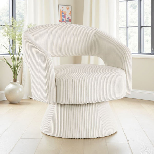 English Elm Lessa Swivel Accent Chair with Foam Cushion Round Base for Living Room Corners Ivory B056P417029