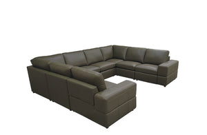 English Elm Premium Leather Match Sectional with Dual Recliners Wide Square Arms Living Room Olive Green B2748S00160
