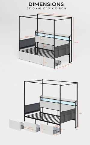 English Elm Twin Metal Daybed with Pull Out Trundle Guardrails Led Lights and Built in Charging W5026P404187