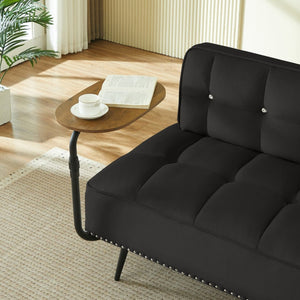 English Elm 54-inch Velvet Tufted Loveseat with Rotating Tray Table Nailhead Trim Compact Seating Black W1359P438325