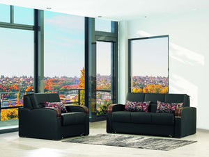 English Elm PrimeNest SlumberCore Collection Upholstered Convertible Sofabed with Storage, PU Leather, Compact Comfort and 900 lb Capacity Black PU B030P286587