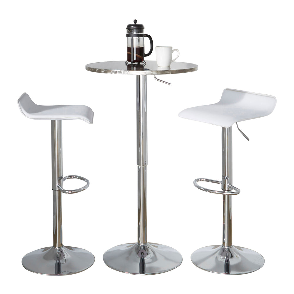 English Elm Bistro Contemporary Adjustable Bar Set by LumiSource – 3-Piece White PVC Seats, Chrome Frame, Oval Footrest B202S01514