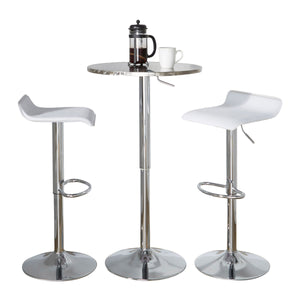 English Elm Bistro Contemporary Adjustable Bar Set by LumiSource – 3-Piece White PVC Seats, Chrome Frame, Oval Footrest B202S01514