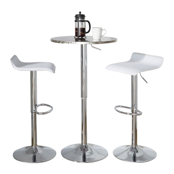 English Elm Bistro Contemporary Adjustable Bar Set by LumiSource – 3-Piece White PVC Seats, Chrome Frame, Oval Footrest B202S01514