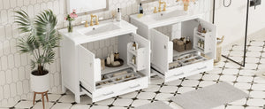 English Elm 72" White Bathroom Vanity Set with Dual Ceramic Sinks, Soft-Close Doors, Divided Drawers & Ample Storage, Solid Wood Frame, Easy Plumbing Access N729P000006K
