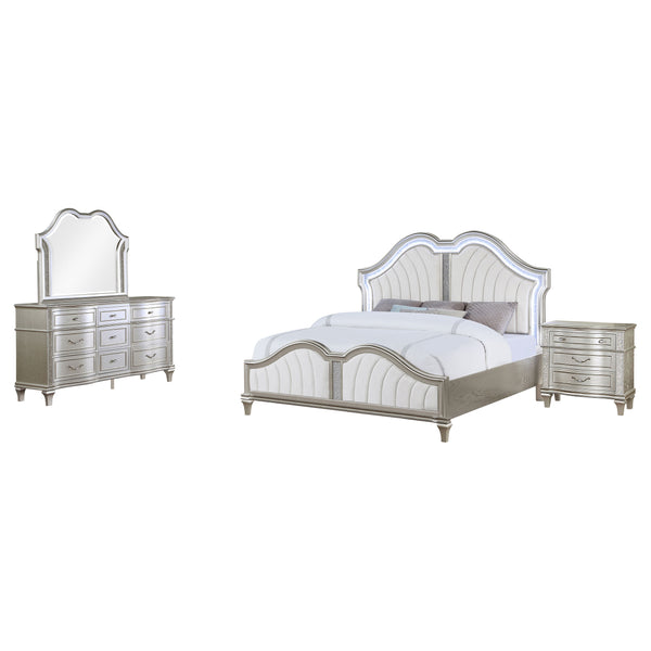 English Elm Evangeline 4-Piece Eastern King Bedroom Set – Glamorous Silver Oak Finish With Luxe Accents & Comfort B062S01183