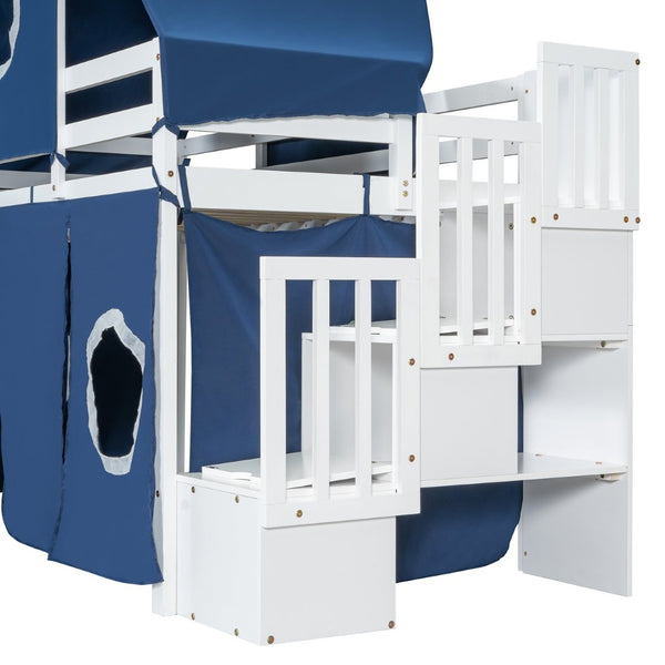 English Elm Twin Castle Loft Bed with Play Tower Pinewood Frame for Kids Bedroom Storybook LT000568AAC-1