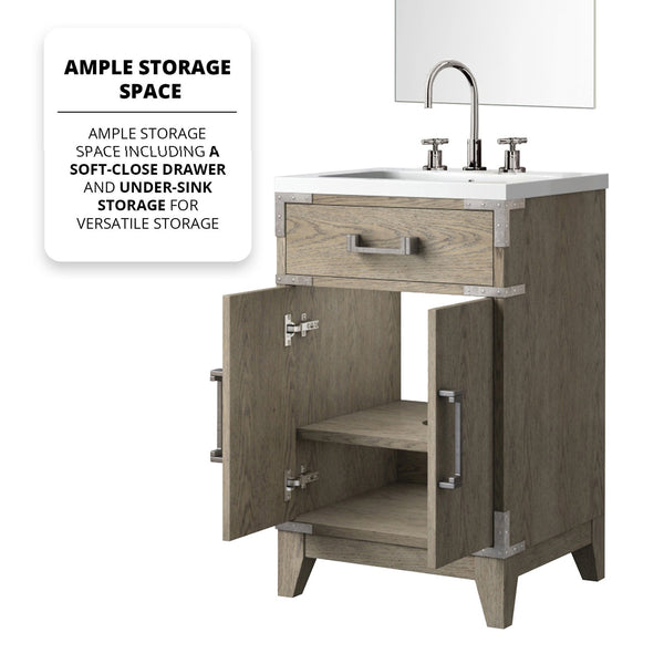 English Elm Grey Oak Single-Sink Vanity Set With Acrylic Countertop, Mirror & Faucet For Compact Spaces B2731S01999