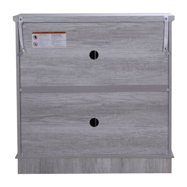 English Elm Elegant Mirrored Sideboard with Butterfly Carved Doors Wood Grain Finish Dining Storage Light Gray W2899P372740
