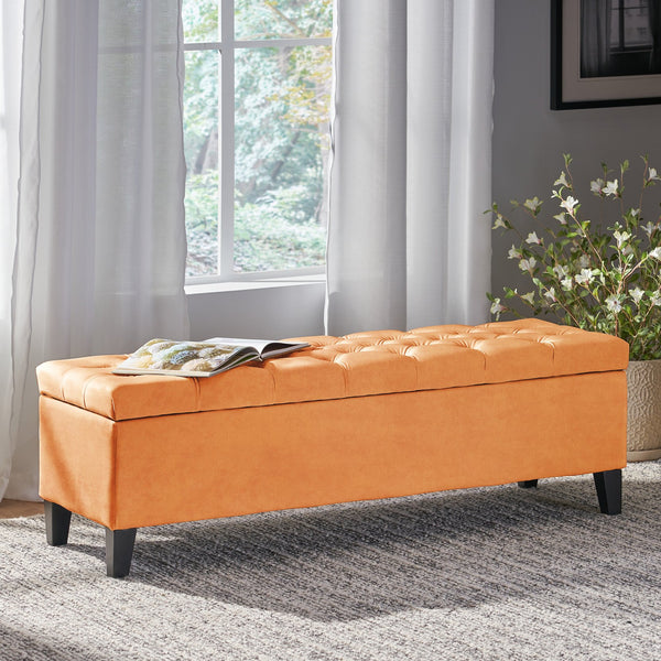 English Elm Christopher Knight Home® - GLOUSTER Storage Ottoman Bench with Button-Tufted Diamond Stitch, Spacious Hidden Storage, 51" Wide Orange N757P245683O