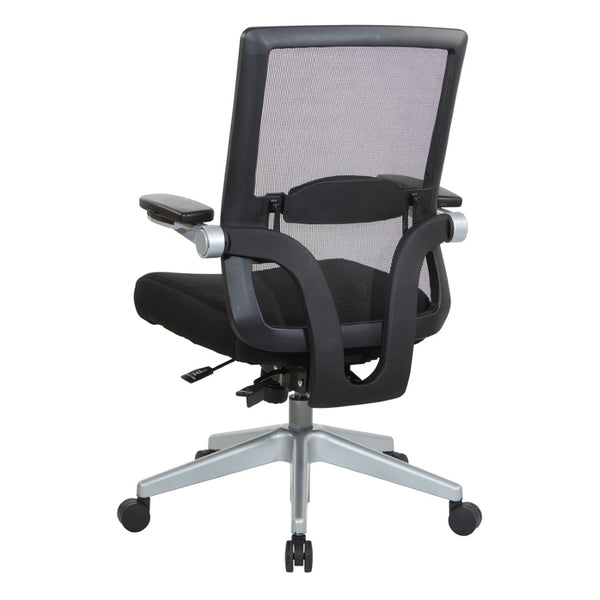 OSP Home Furnishings Black Mesh Back Ergonomic Office Chair with Flip Arms Lumbar Support and Synchro Tilt Black 867-B36N64R