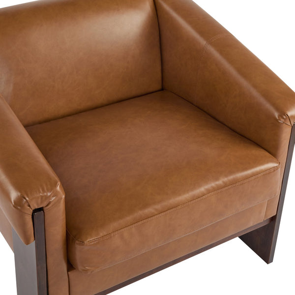 English Elm Christopher Knight Home® - 34" Mid-Century Modern Accent Chair Sierra Vintage PU Leather Deep Cushions Wide Armrests Retro Flair Brown N767P210787B